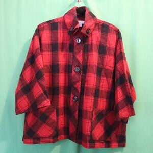Coldwater Creek Jacket Women's Red Black Buffalo Plaid PXL Oversized NWT
